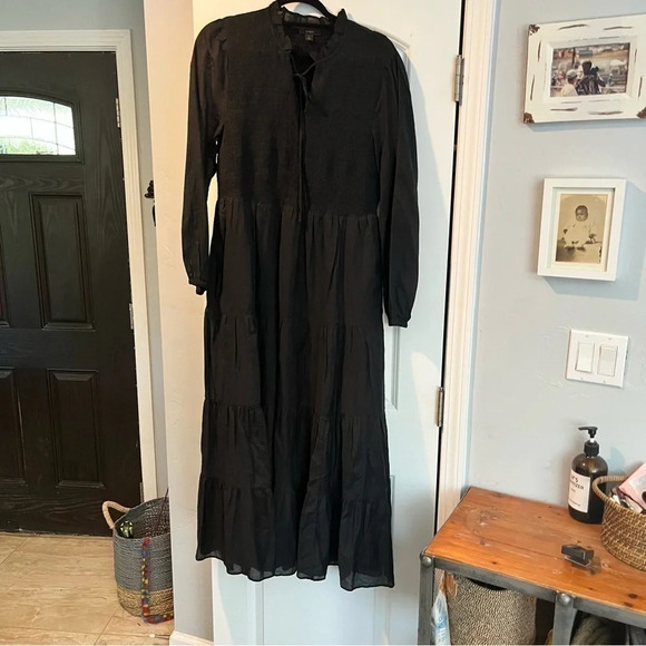 ~J. Crew~ Smocked long-Sleeve Boho Midi Dress - Picture 1 of 8